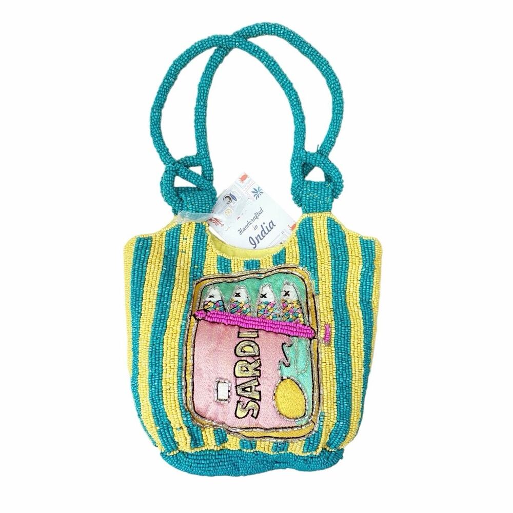 Viral TikTok Beaded Sardines Mini Tote Handbag Handcrafted in India NWT